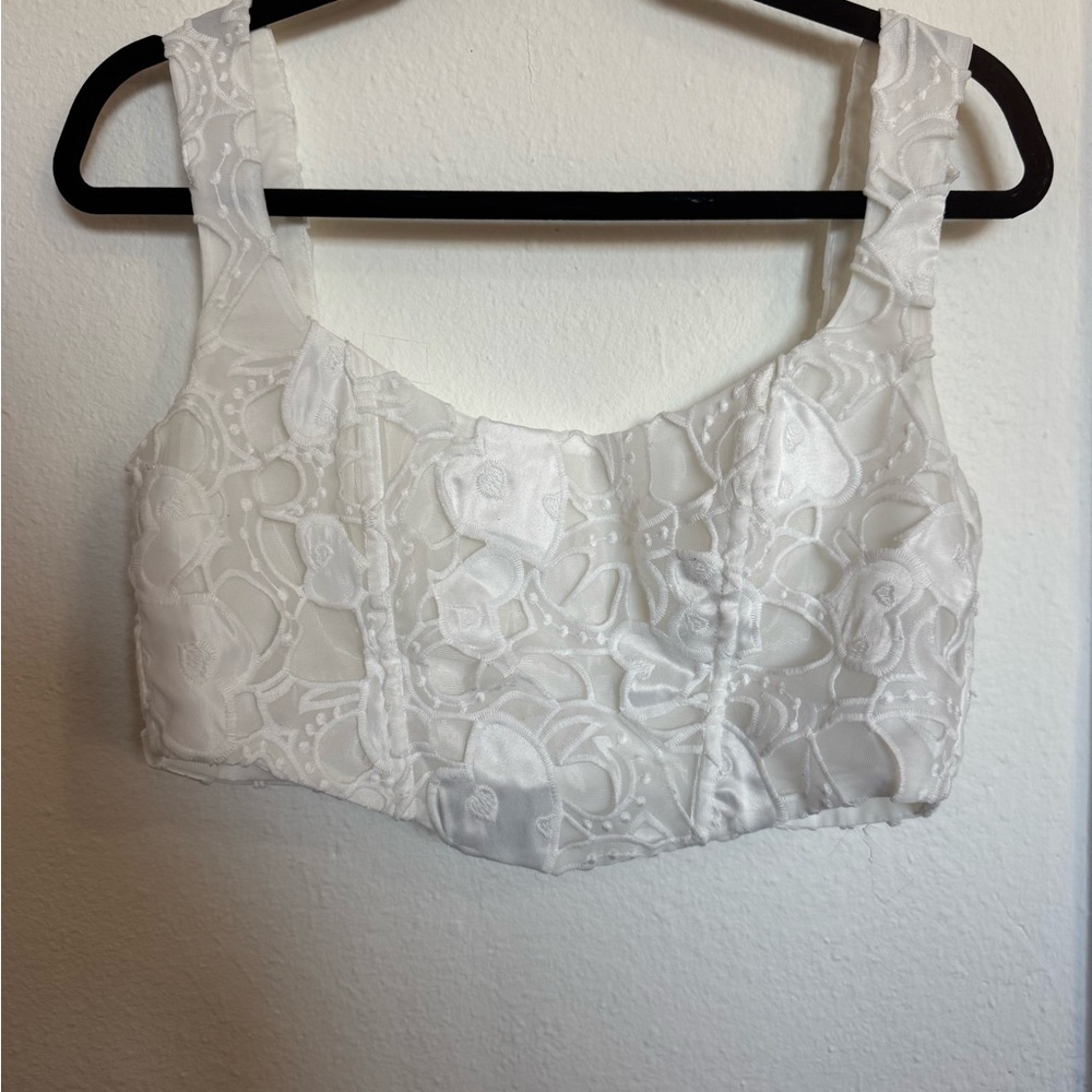 For Love and Lemons White Lace Crop Top